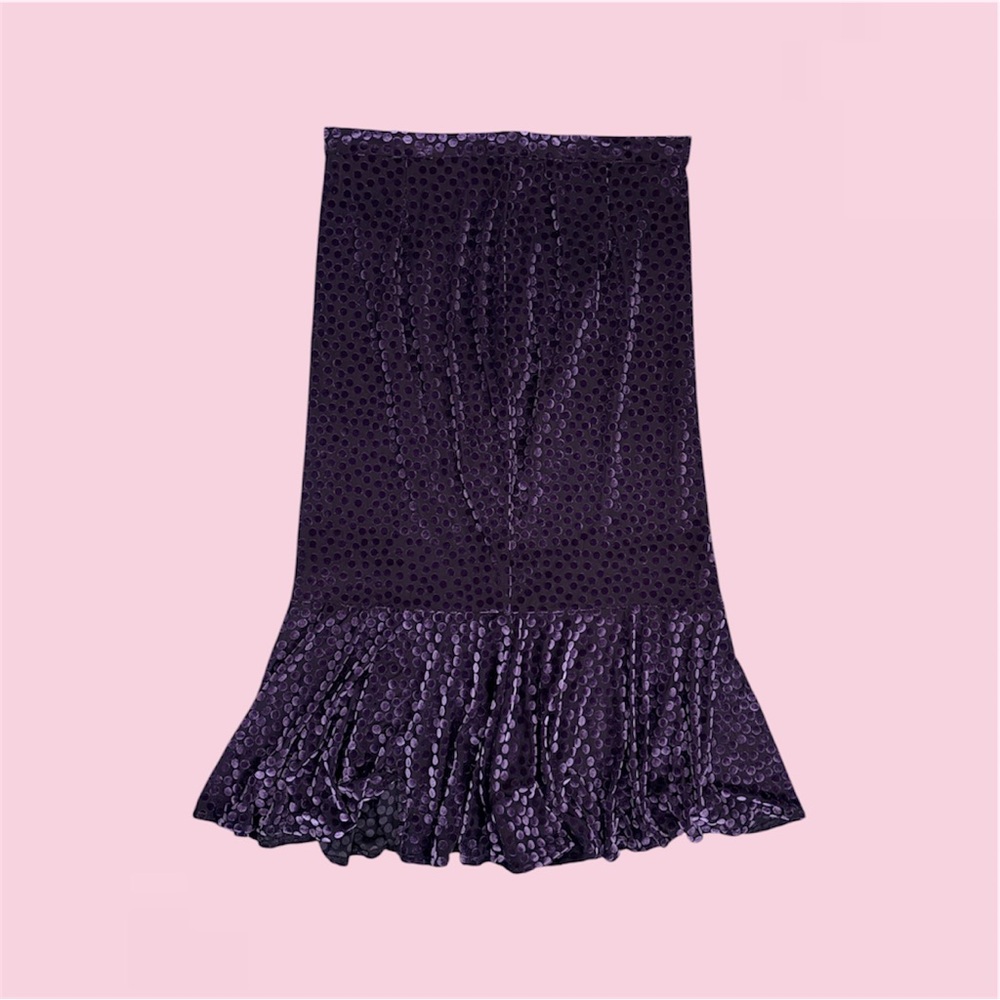 Long purple velour polka dot skirt - Size 8
